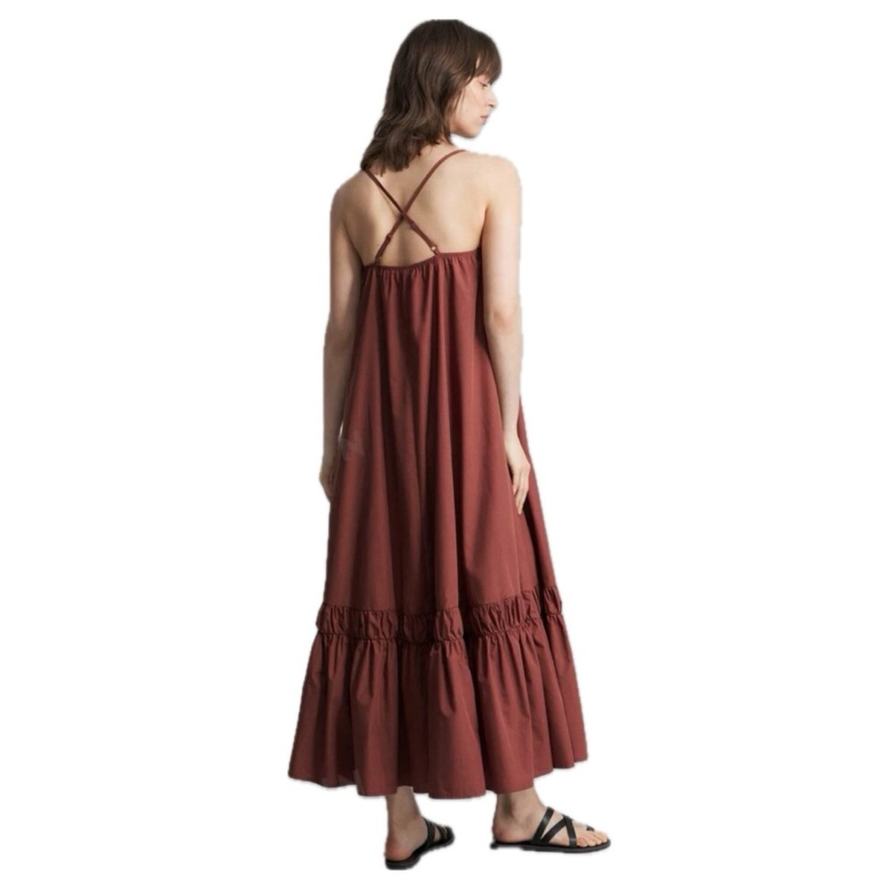 Summer Ruffle Floor Length Maxi Tank Cross Strap Rust Dress